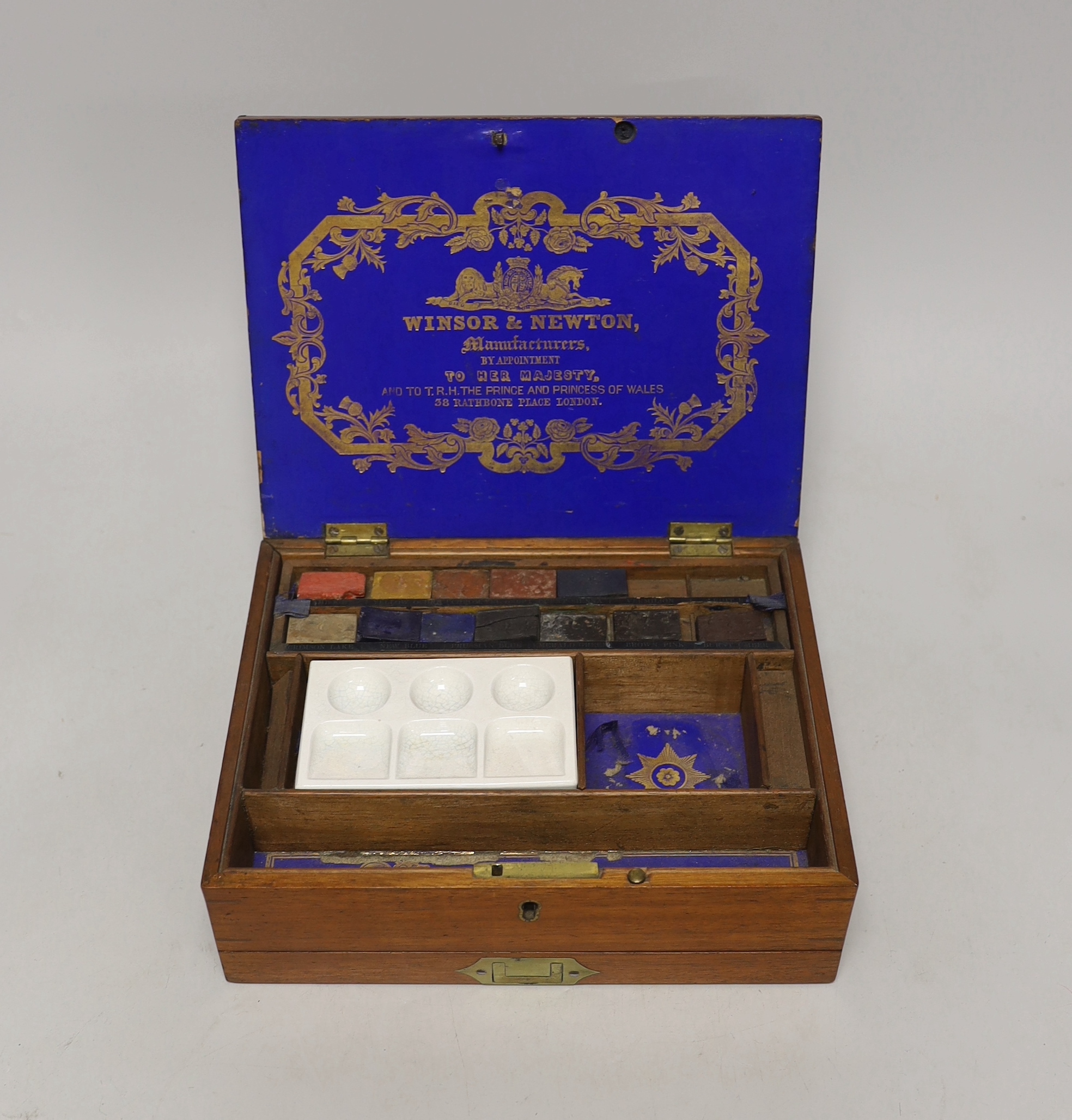 A Victorian Winsor & Newton mahogany watercolourist's set